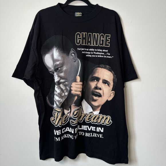 NWT MLK Barack Obama Change Dream Rap Tee T Shirt Black Men’s Size XXL Y2K Vote - Picture 4 of 8